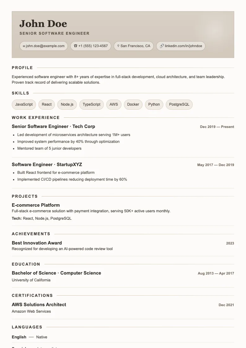 Arch V1 resume template