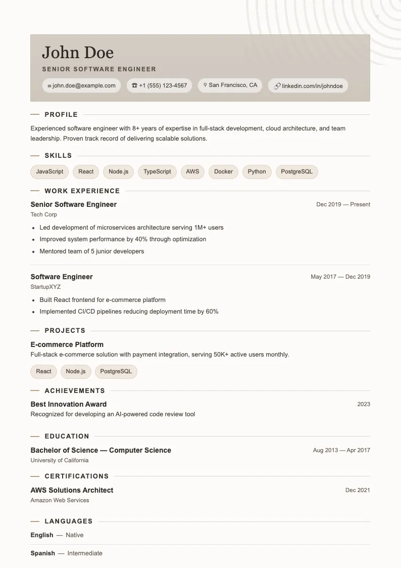 Arch V2 resume template