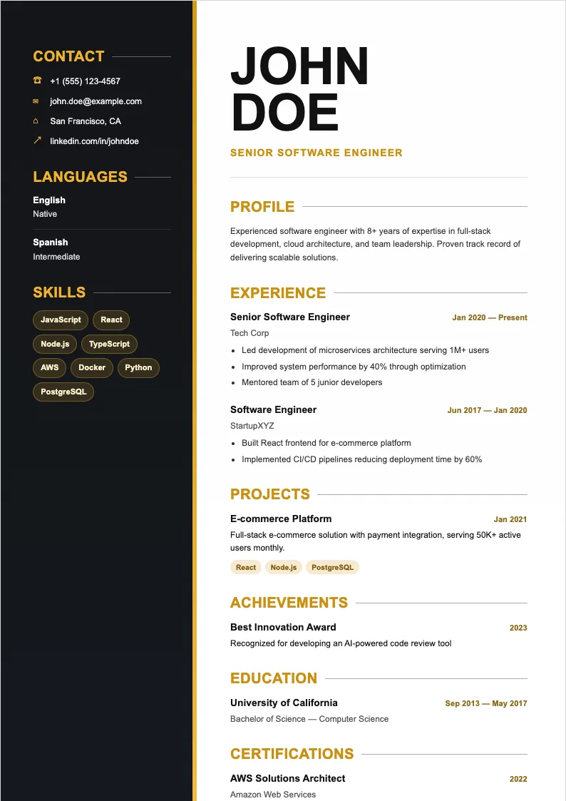 Aura V1 resume template