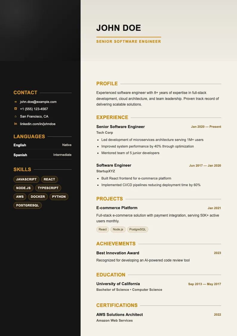Aura V2 resume template