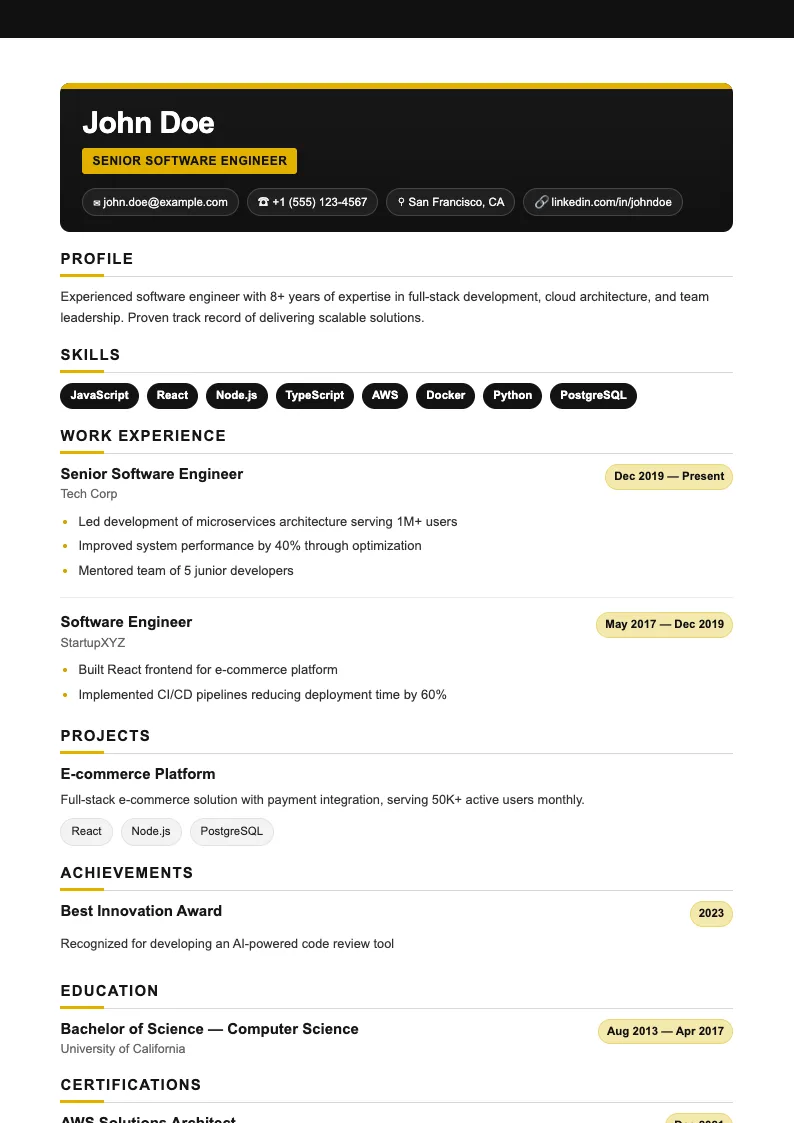 Beam V1 resume template