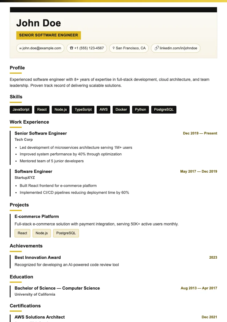 Beam V2 resume template