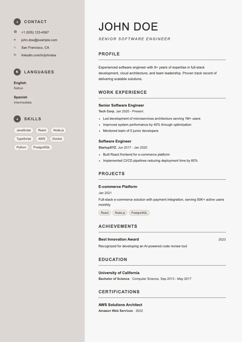 Beige Column resume template