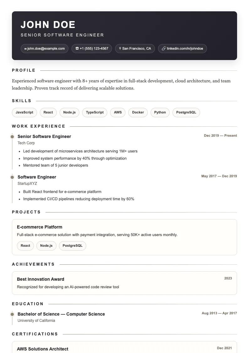 Blaze V1 resume template
