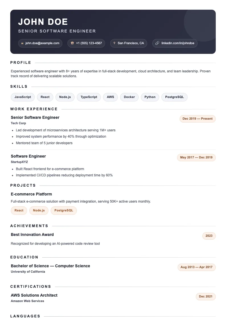 Blaze V2 resume template