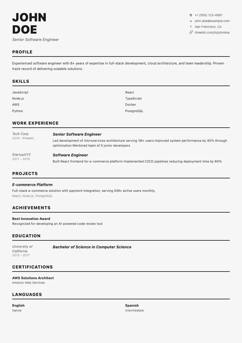 Vanguard resume template