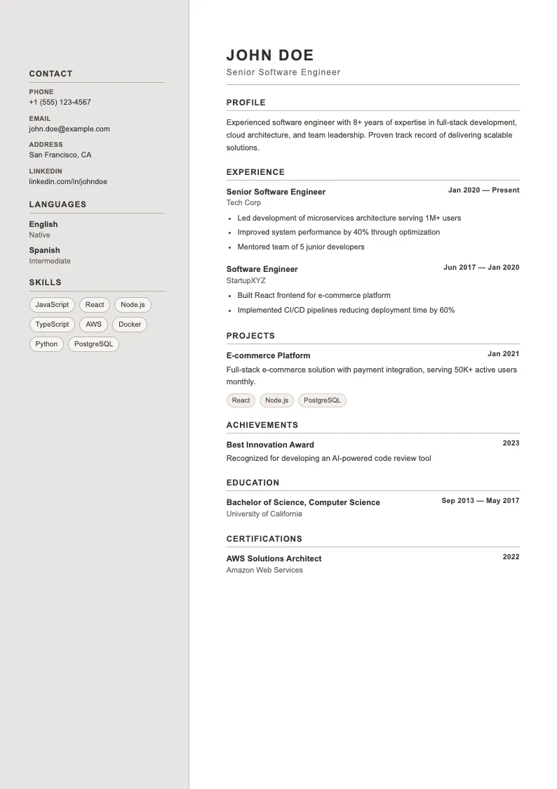 Cedar V1 resume template
