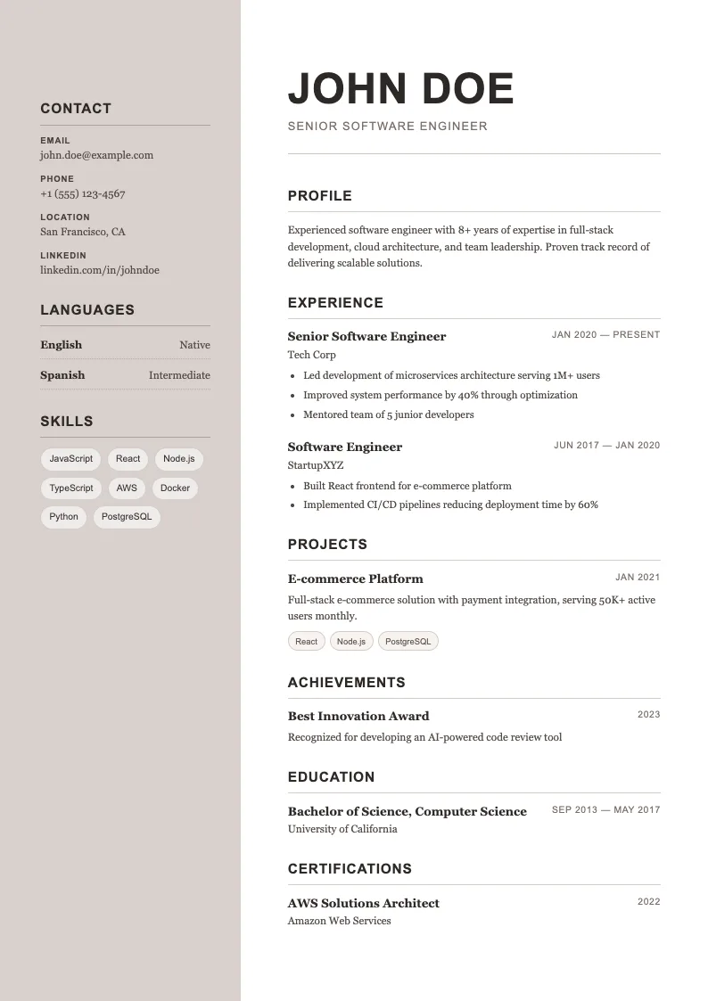 Cedar V2 resume template