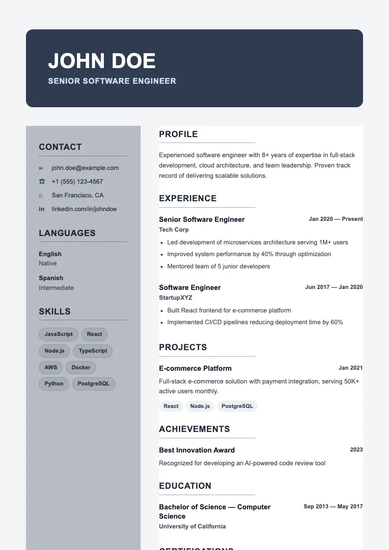 Chart V1 resume template