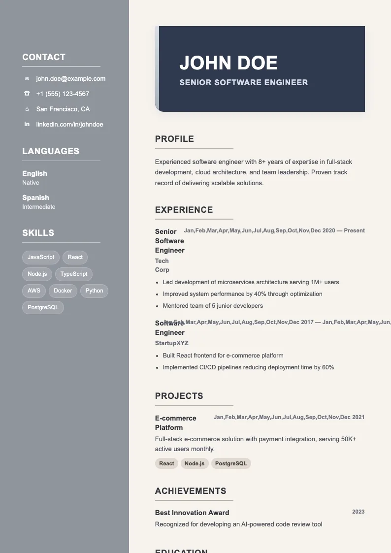Chart V2 resume template