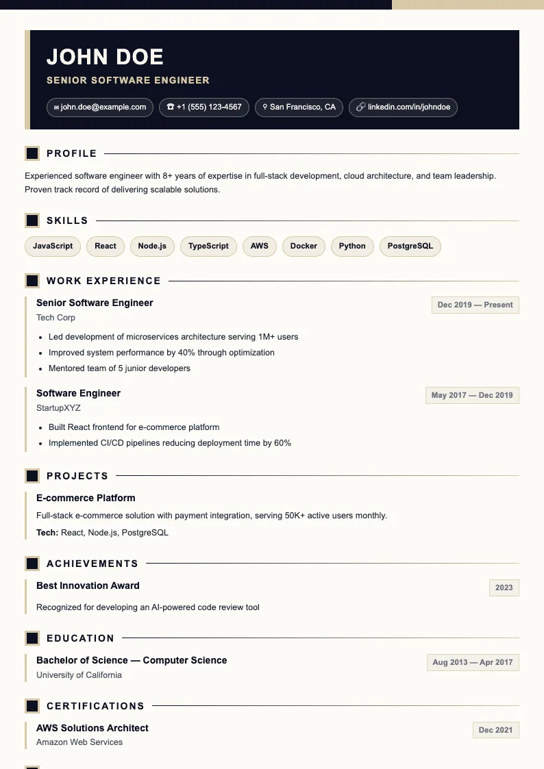 Cliff V1 resume template