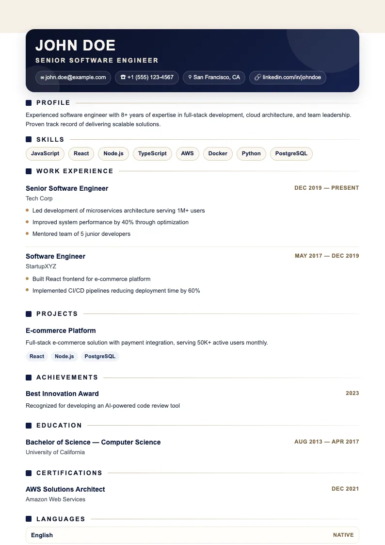 Cliff V2 resume template