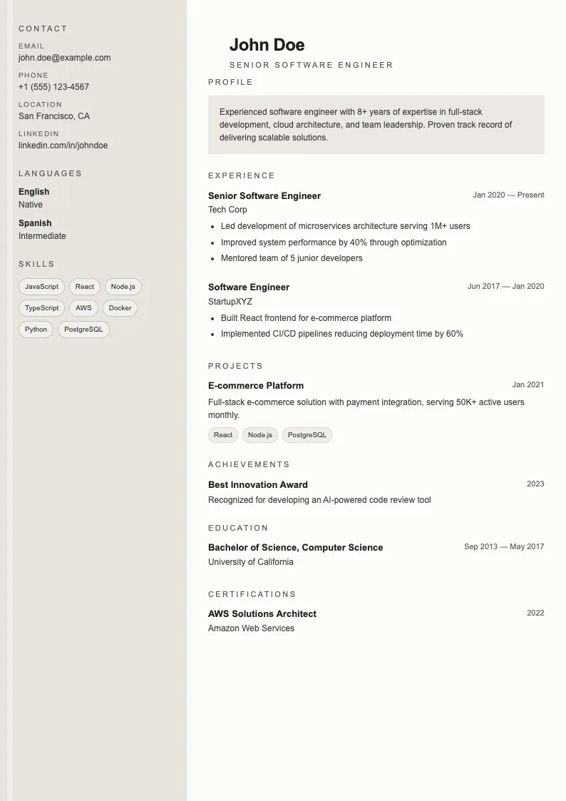 Coal V1 resume template