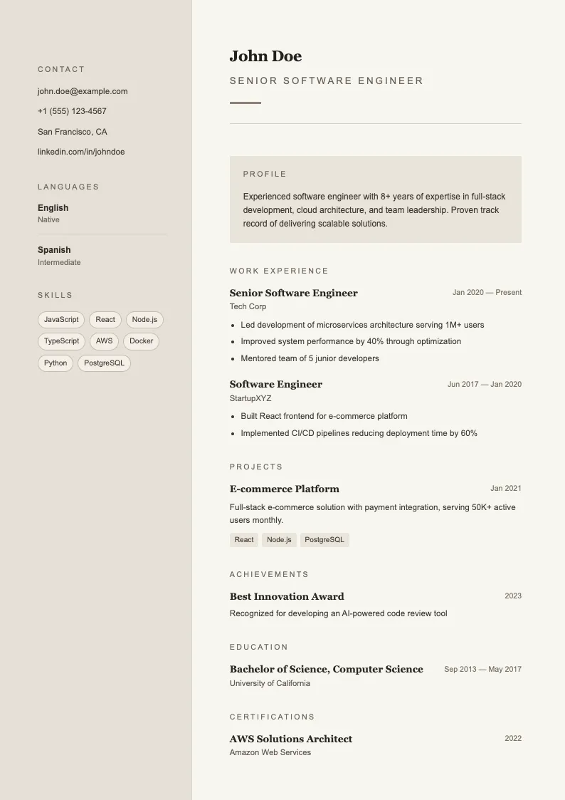 Coal V2 resume template