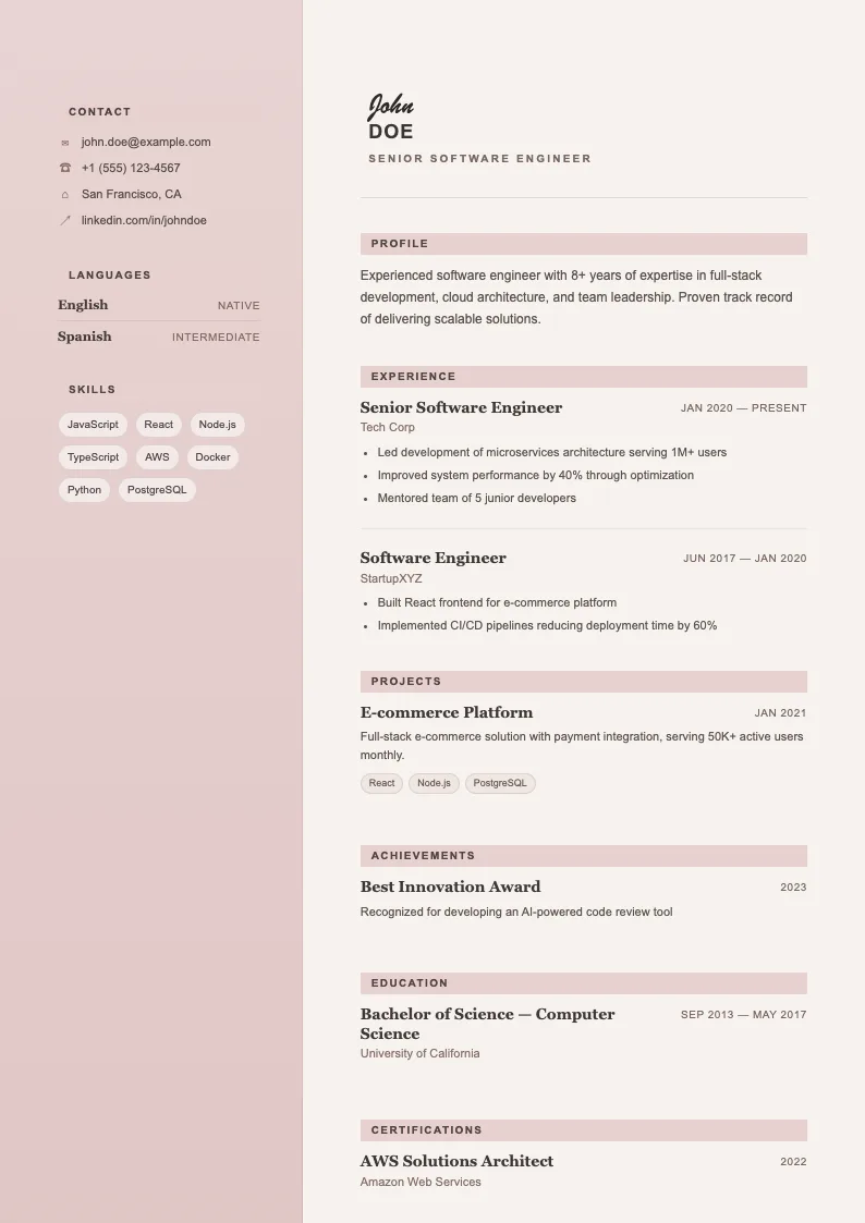 Copper V1 resume template