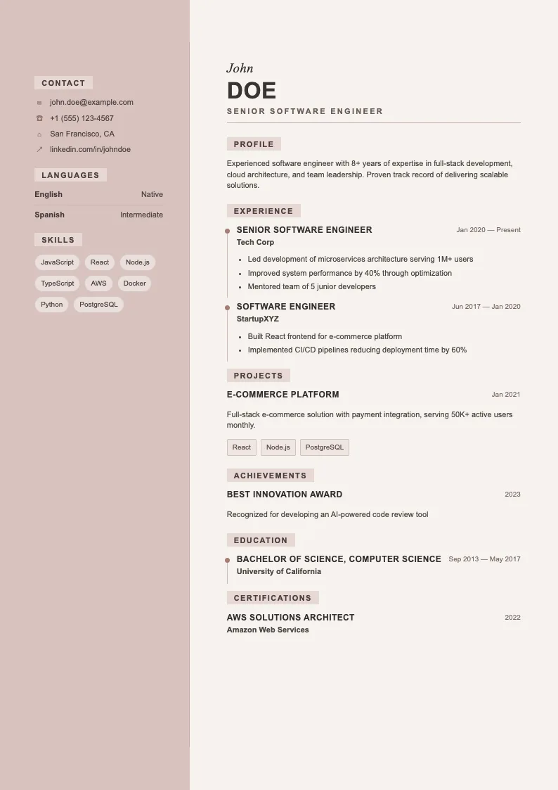 Copper V2 resume template