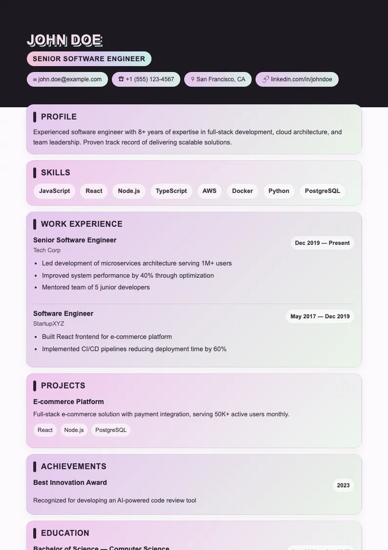 Coral V1 resume template