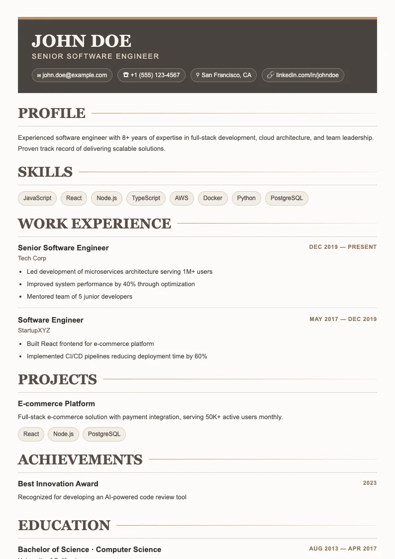 Cove V1 resume template