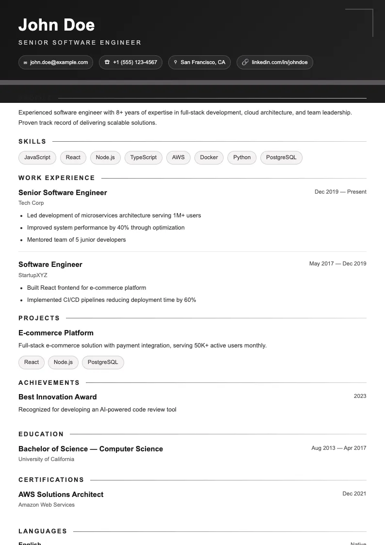 Dawn V1 resume template