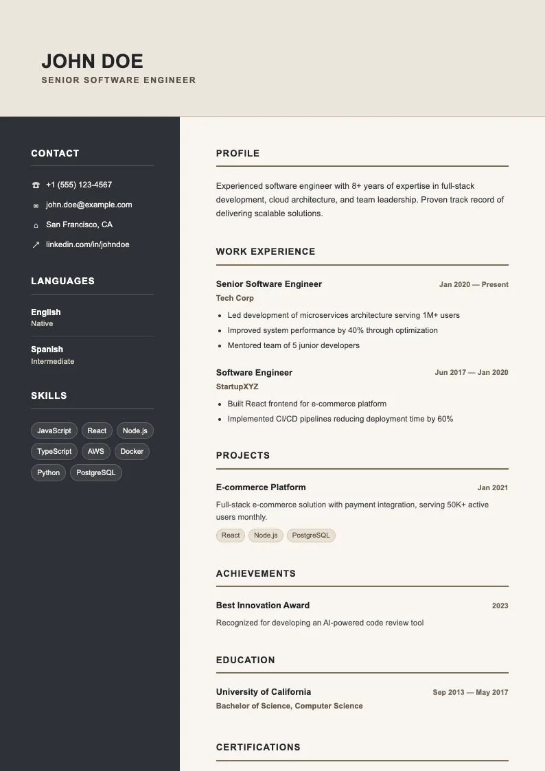 Deck V2 resume template