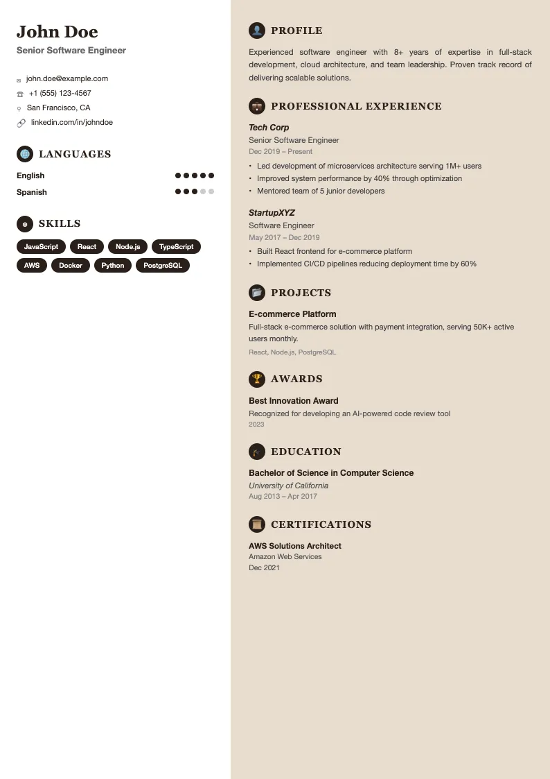 Sandstone resume template