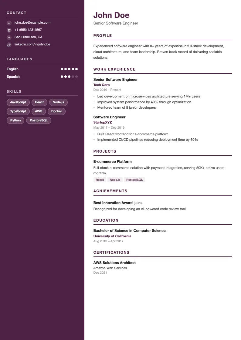 Canvas resume template