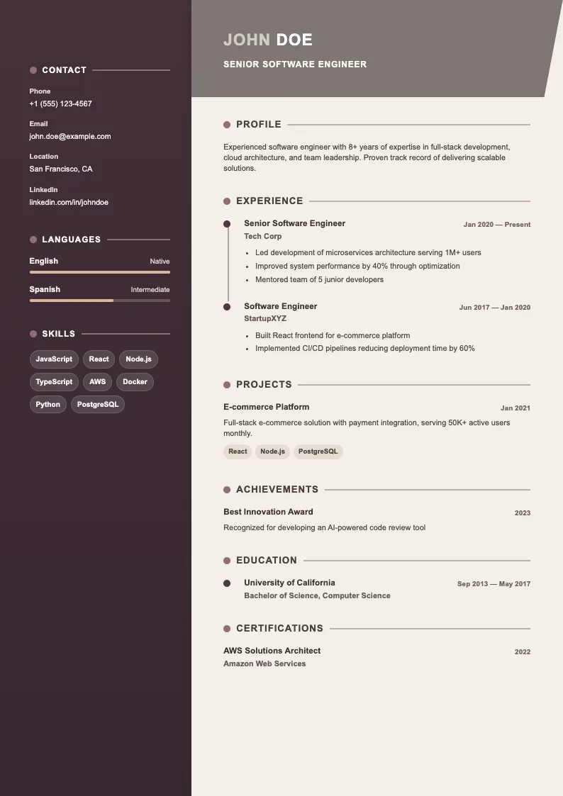 Dune V1 resume template