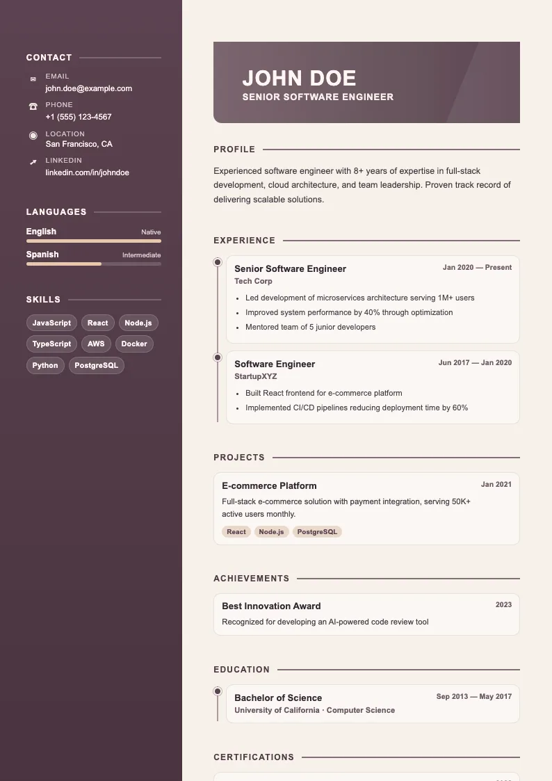 Dune V2 resume template