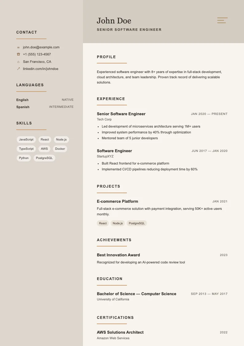 Echo V1 resume template