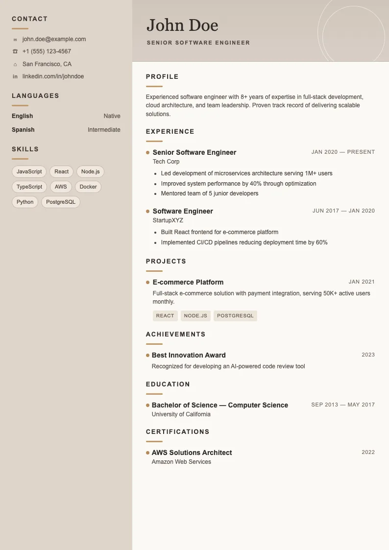 Echo V2 resume template