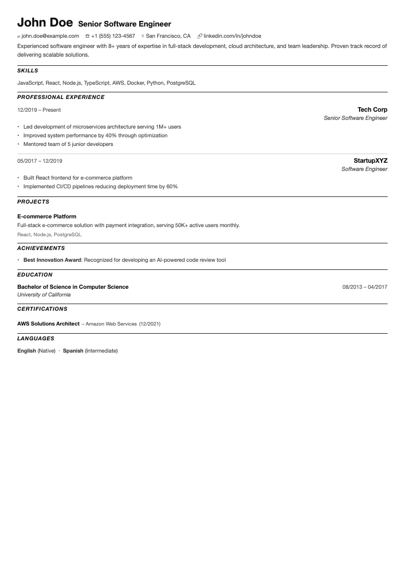 Horizon resume template