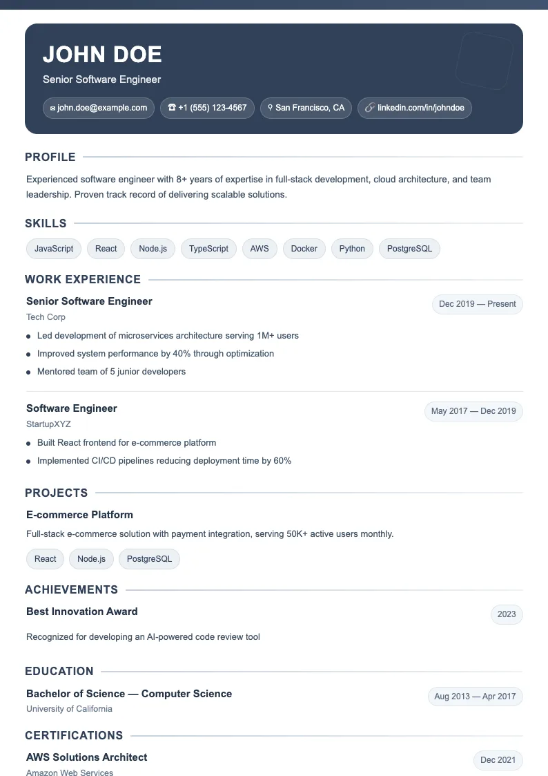 Flame V1 resume template