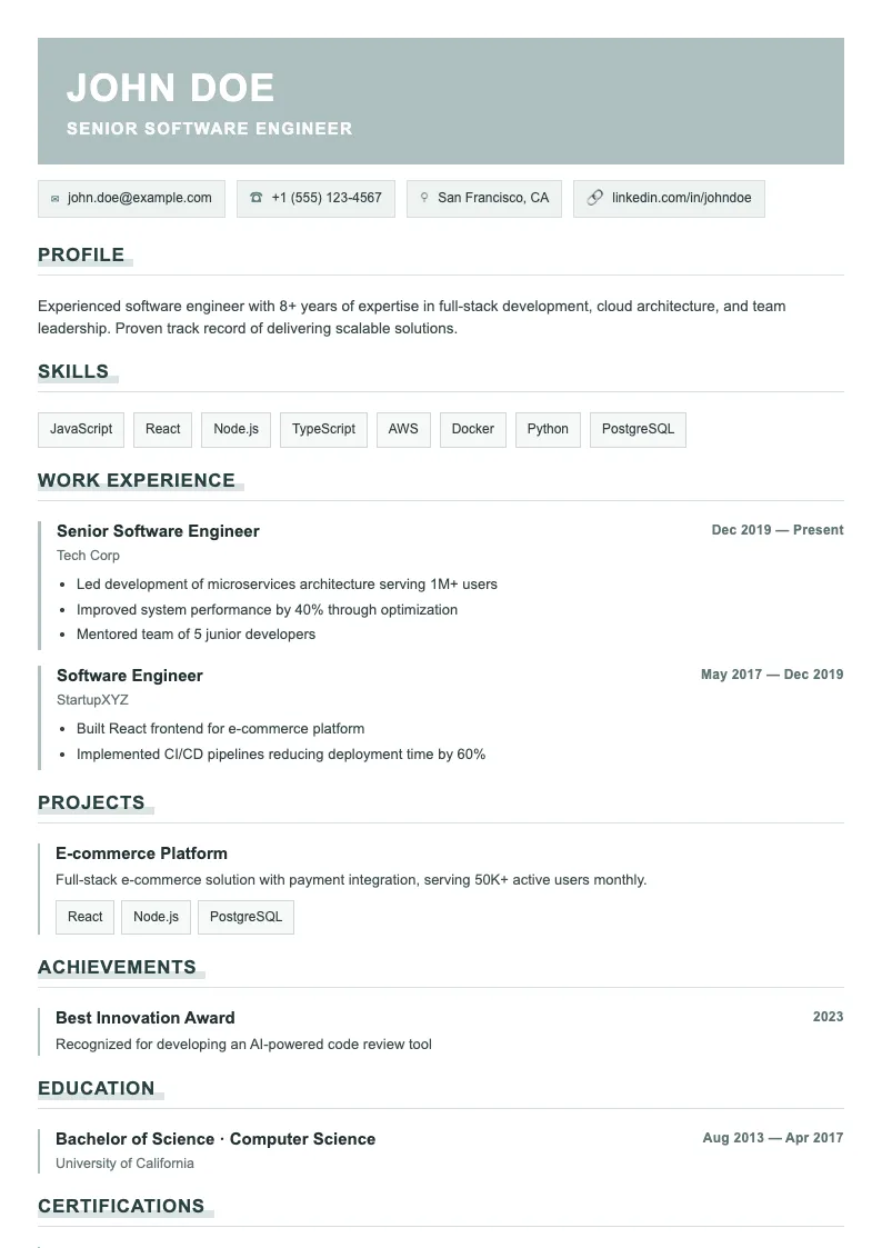 Flare V1 resume template