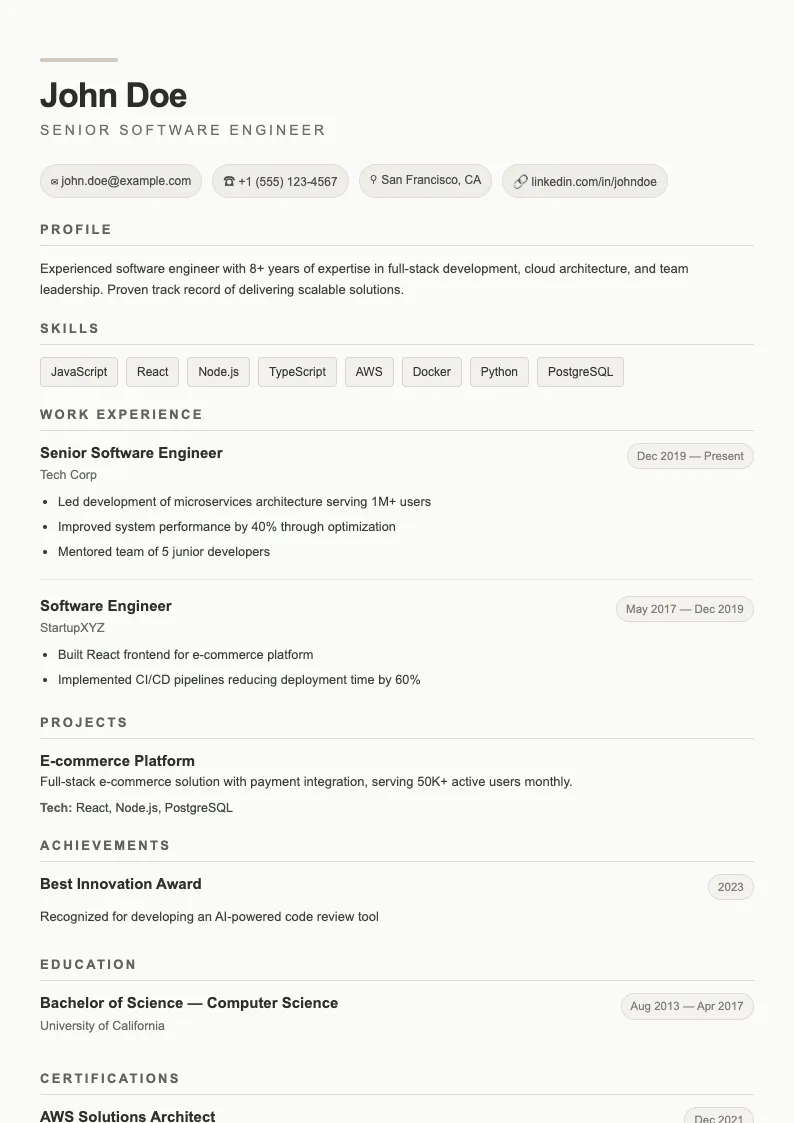 Frost V1 resume template