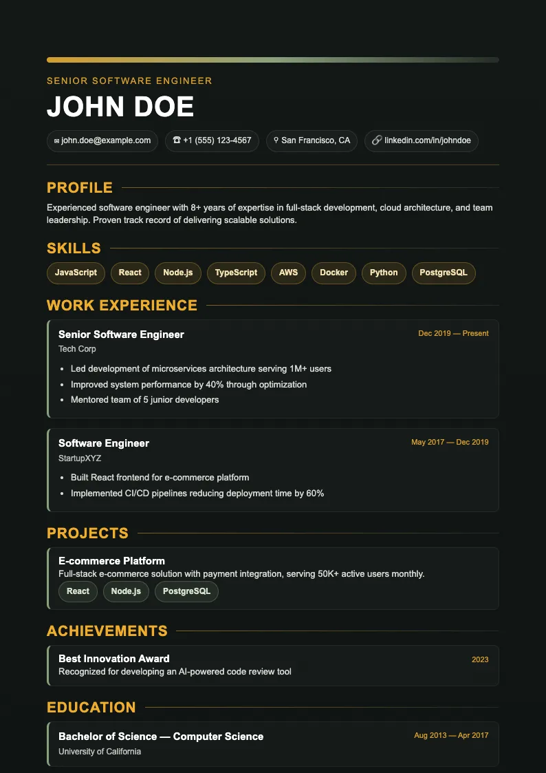 Glen V1 resume template