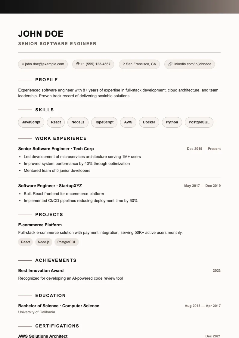 Glow V1 resume template