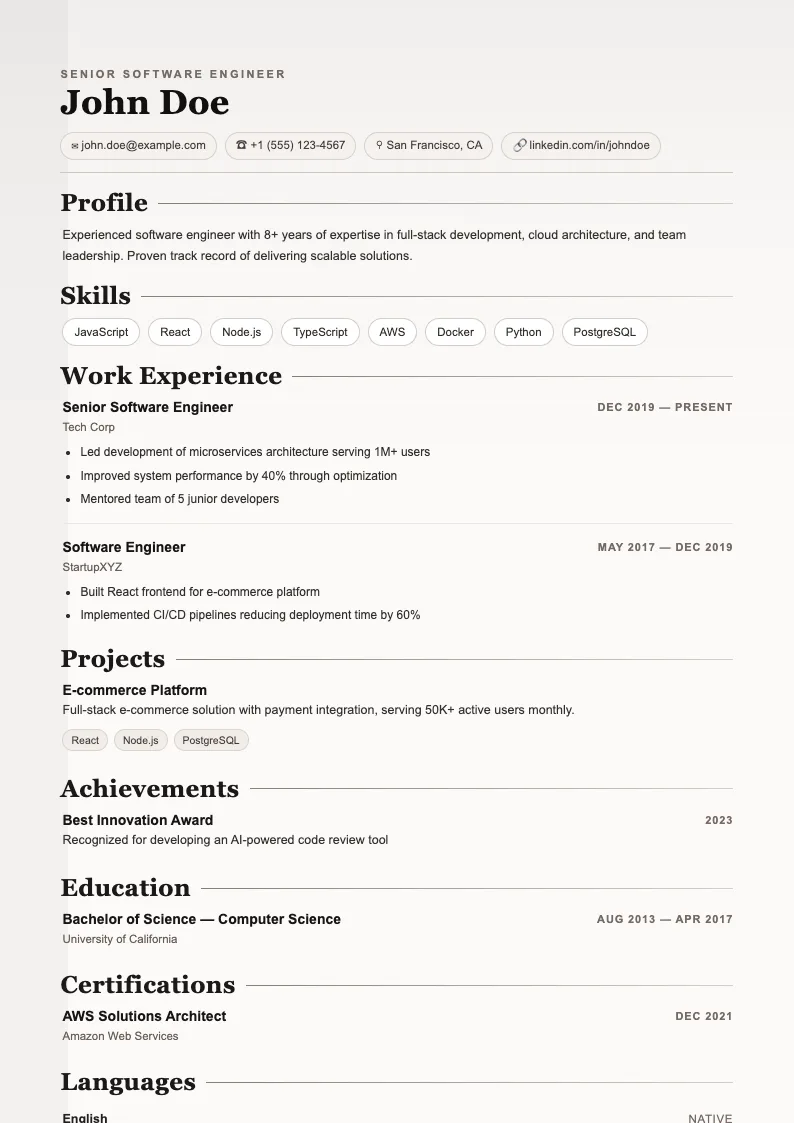 Glow V2 resume template