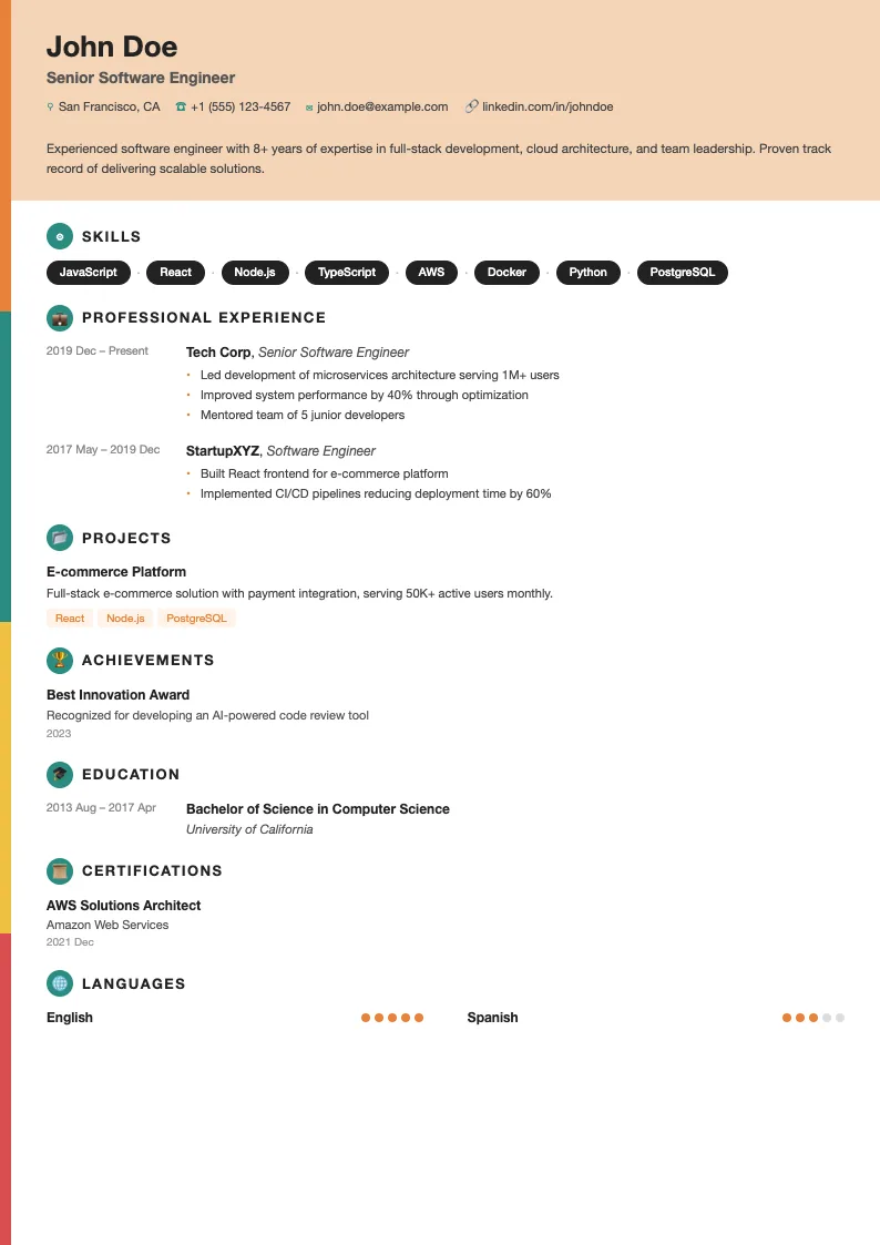 Soleil resume template