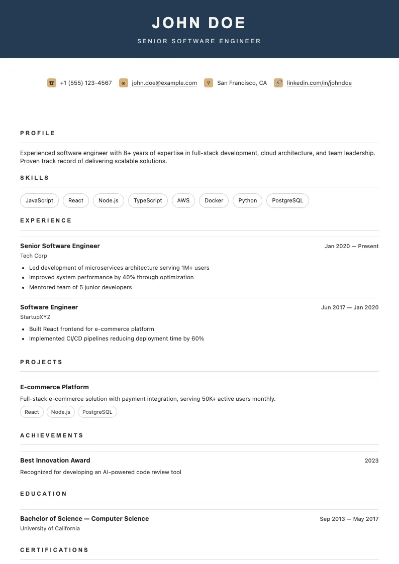 Harbor resume template