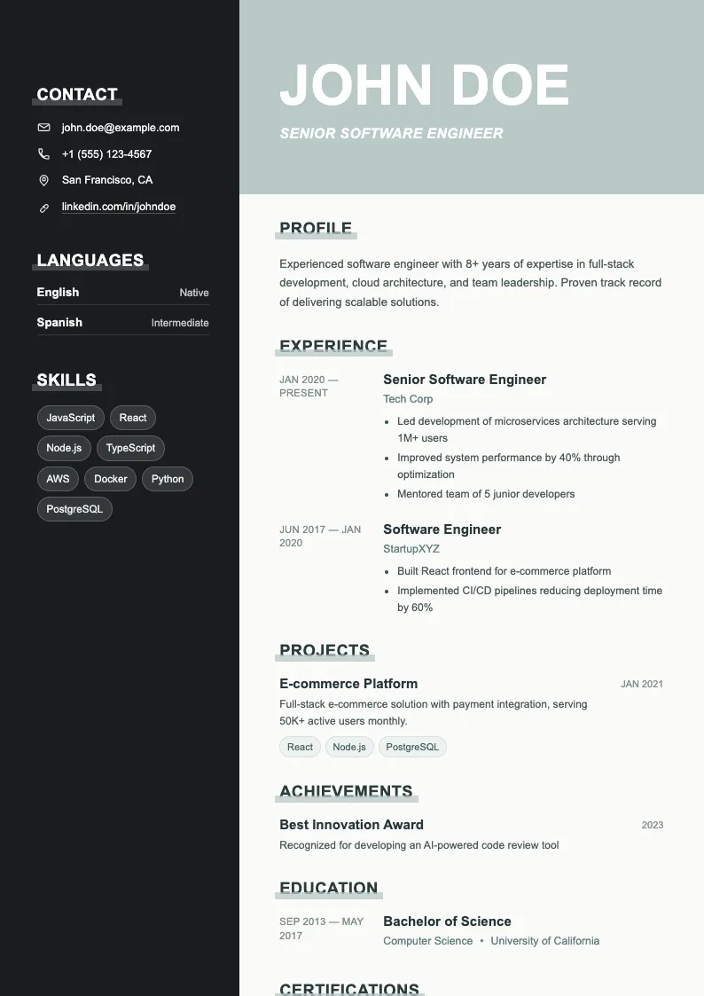 Helm V2 resume template