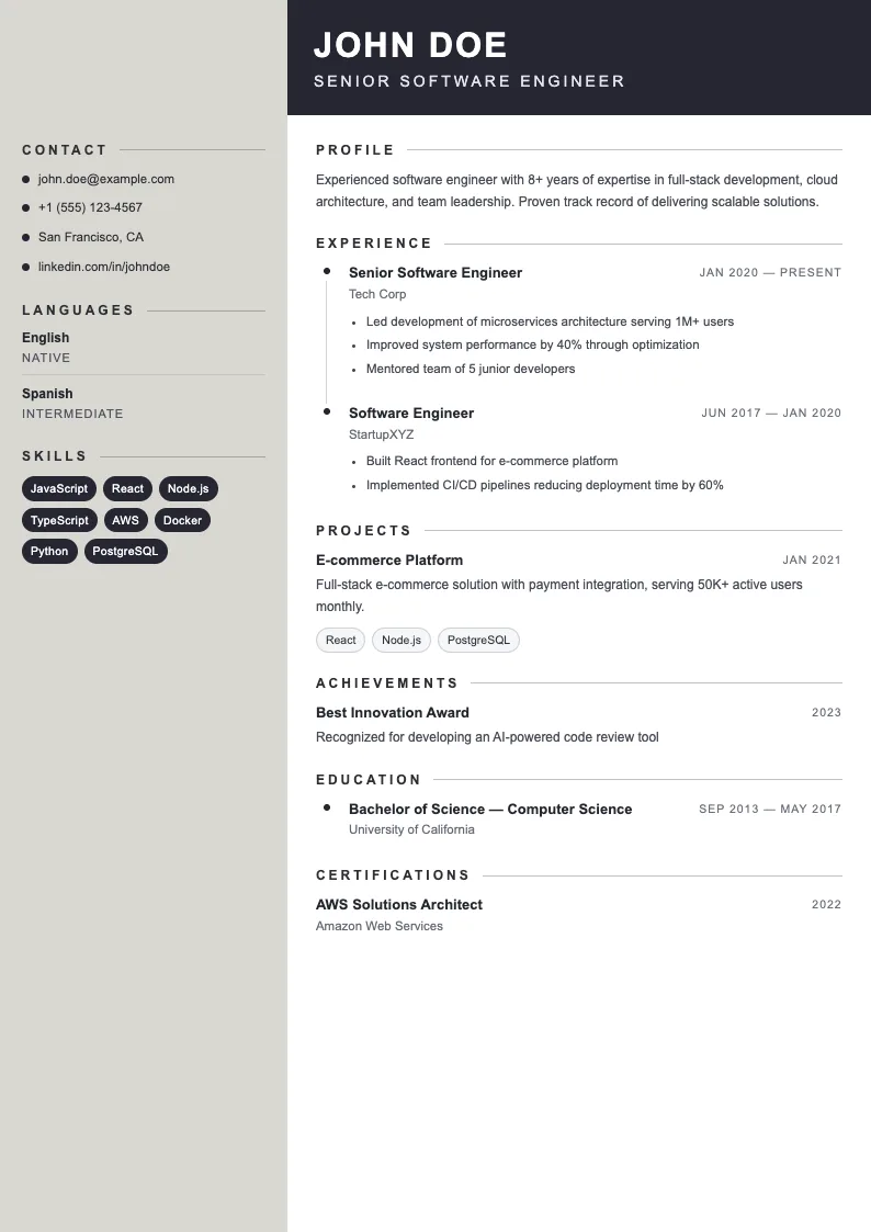 Ivy V2 resume template
