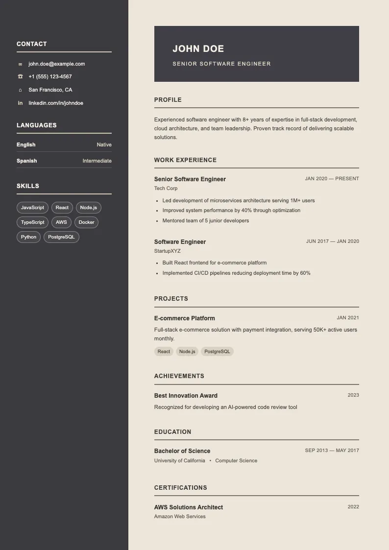 Jade V1 resume template