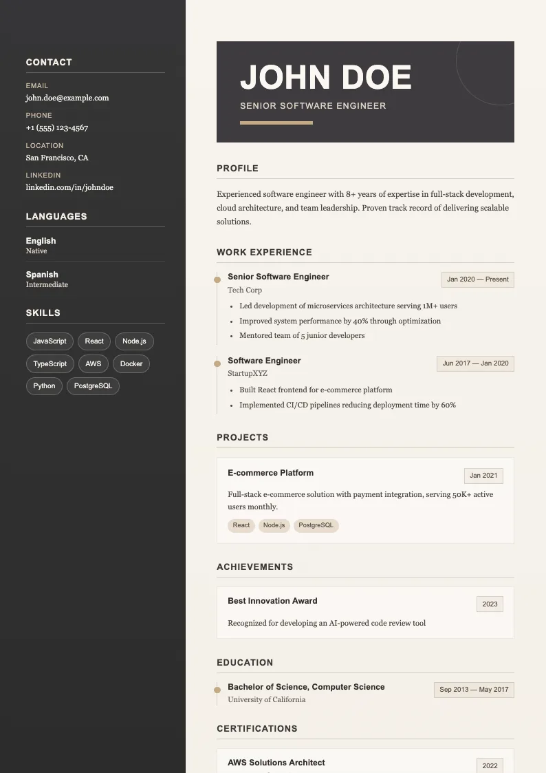 Jade V2 resume template