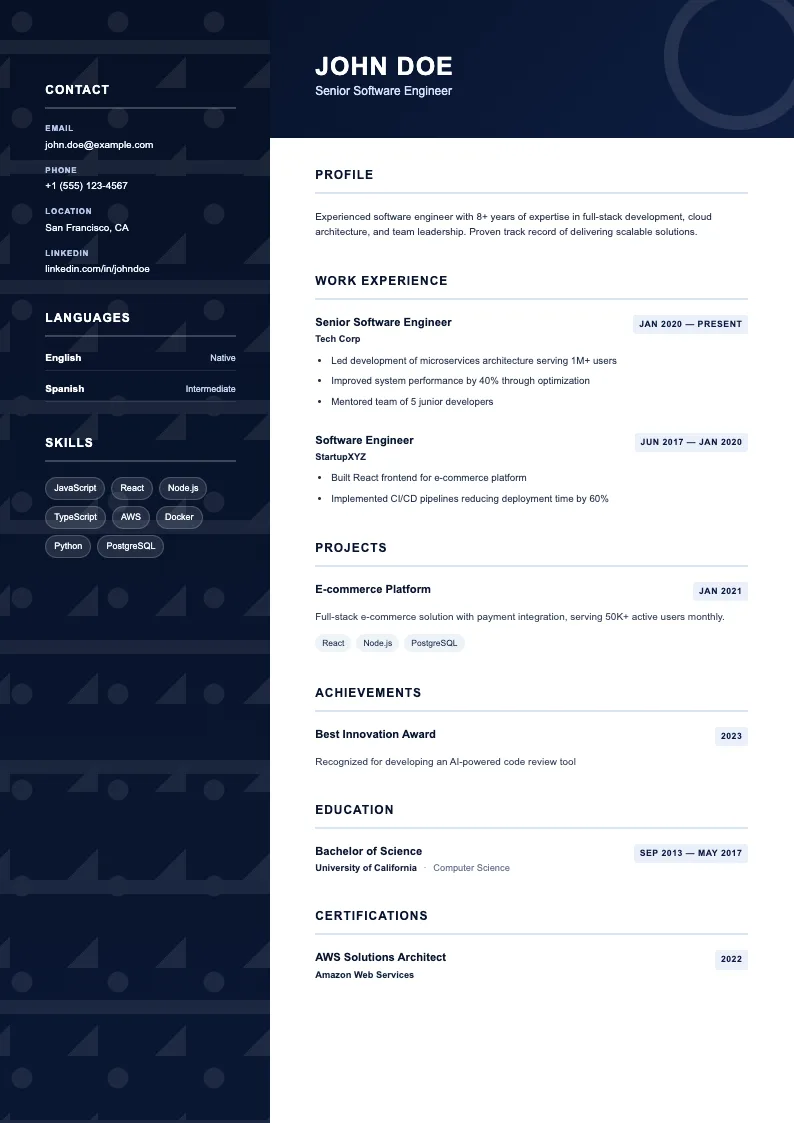 Lake V1 resume template