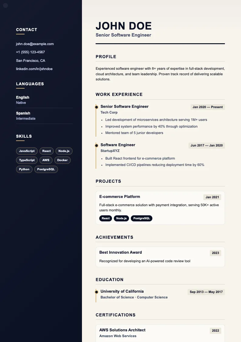 Lake V2 resume template