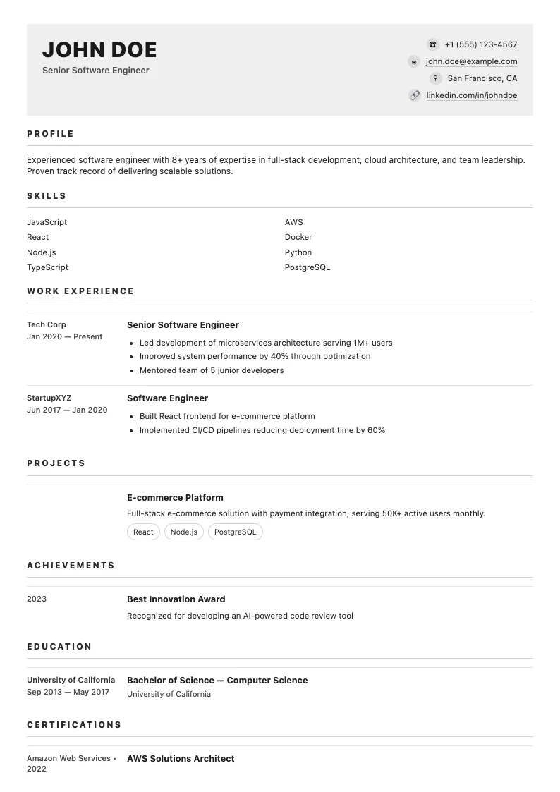 Ledger resume template