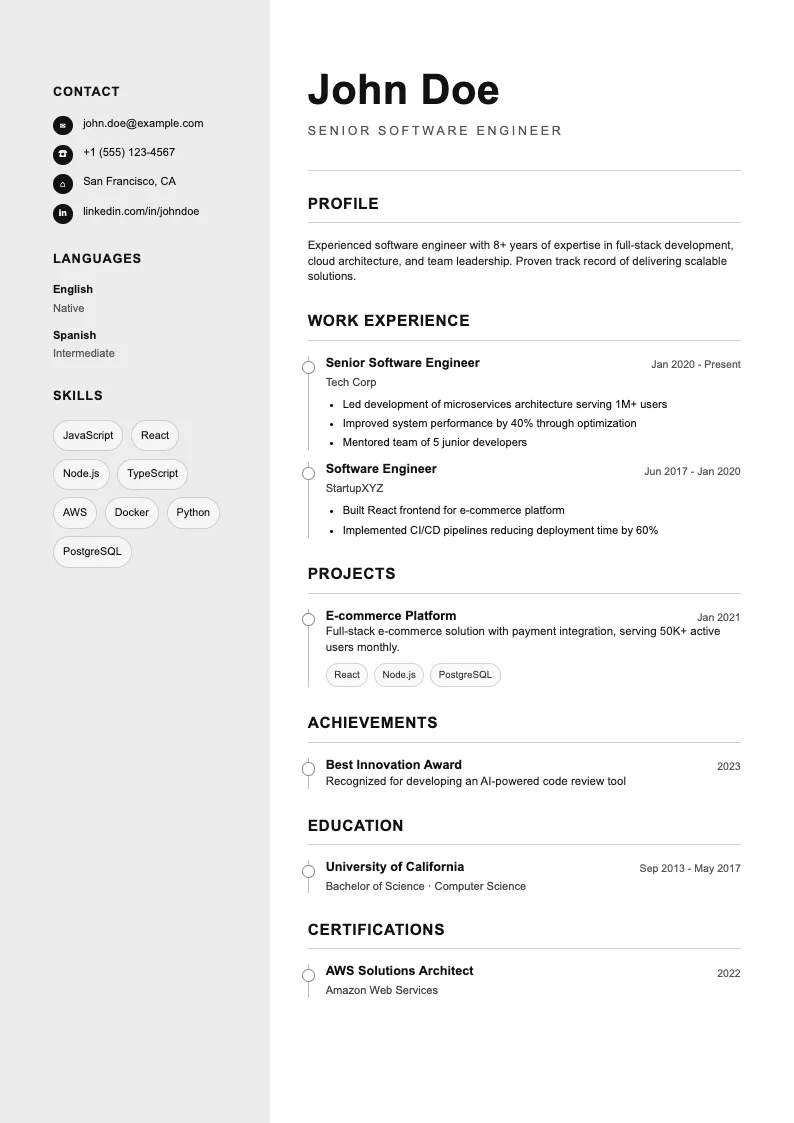 Minimal Axis resume template