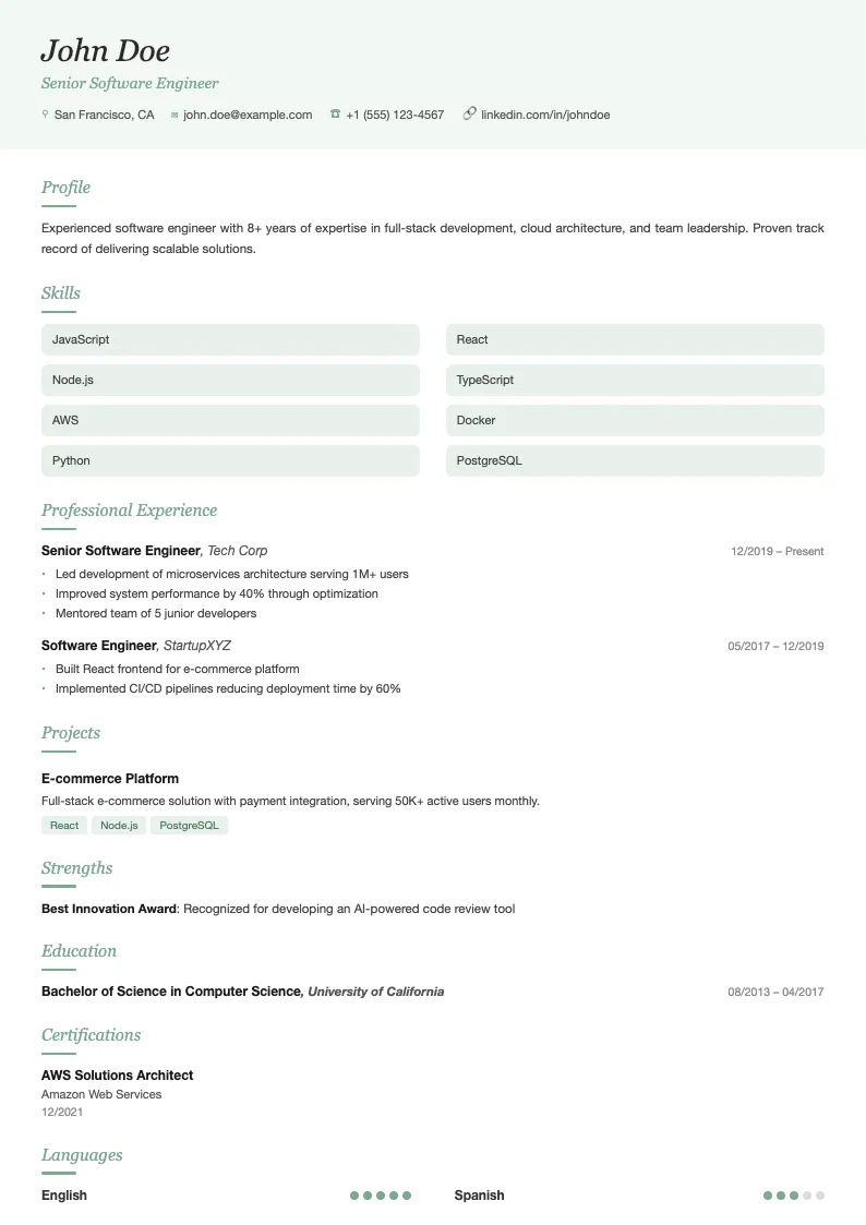 Breeze resume template