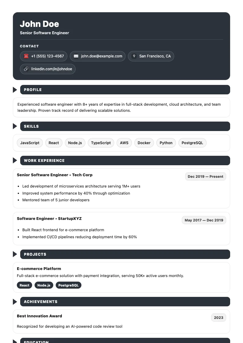Monolith resume template