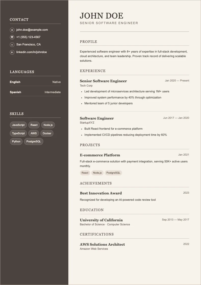 Moss V1 resume template